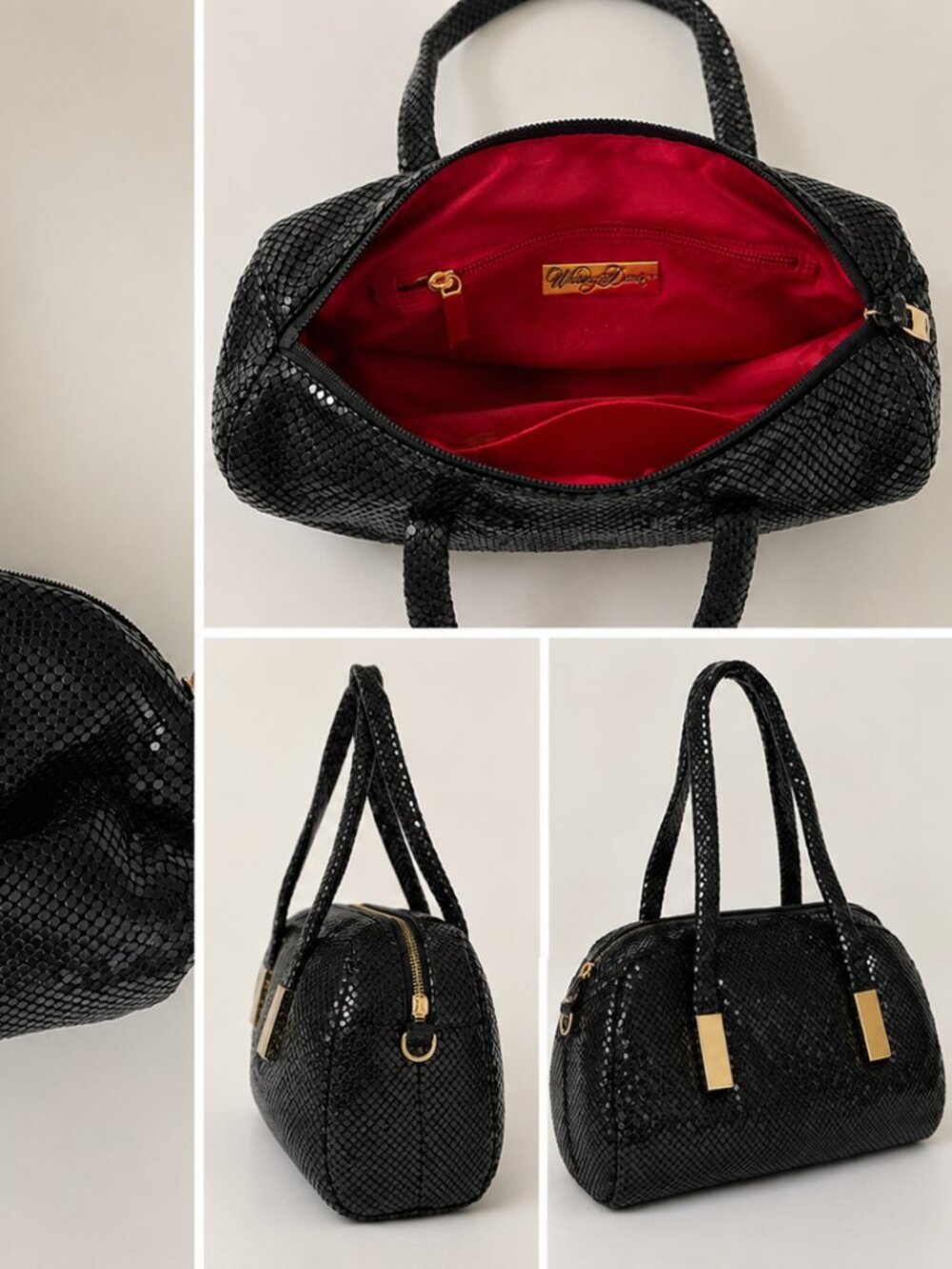 Vintage Whiting & Davis Black Sequin Evening Bag Gold Hardware